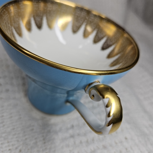 Aynsley England Turquoise Vintage Teacup Saucer Gold Filigree Corset Design RARE - Picture 10 of 16